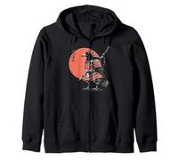 Raven Warrior Japanese Sunset Ukiyo-e Art Graphic Zip Hoodie