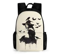Raven Witch Halloween Casual Travel Backpack for Men Women 16 Inch Lightweight Basic Daypack with Pocket
