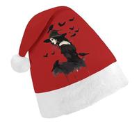 Raven Witch Halloween Christmas Hat with Pom-Pom Breathable Classic Xmas Beanie Cap Headwear for Party