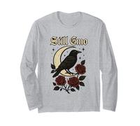 Raven with Crescent Moon and Roses Long Sleeve T-Shirt