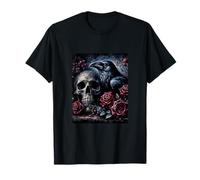 Raven with Skull and Red Roses T-Shirt
