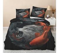 Raven Wolf Double Duvet Cover, Koi Fish Bedding Set 3 Piece Soft Microfiber Quilt Cover Reversible Duvet Sets with 2 Pillows Zipper Closure L-118