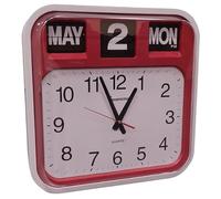 Ravencourt Large Flip Calendar Wall Clock, For Offices Or Public Sector, Stylish, Easy Read, High Contrast Face, Dementia Care, size 42cm x 44cm c 10cm, Red