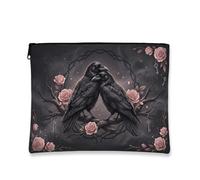 Ravens Canvas with Zipper, Gothic Artistic Roses Branches Halloween Black Portable with Zipper Cosmetic Bag for Purse for Travel, Purse, Bathroom, Vanity and Daily Storage, Black, 7x9 Inch, Gothic
