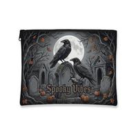Ravens Canvas with Zipper, Gothic Macabre Gravestones Moon Halloween Black Portable with Zipper Cosmetic Travel Bag for Travel, Vanity, Bathroom Storage and Purse Organizer, Black, 7x9 Inch, Gothic