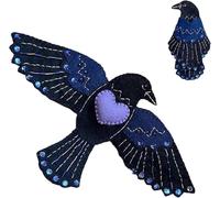 Ravens Keepsake - Guardian of Stitches, Luna Crow Sewing Case, Handmade Felt Sewing Kit Organizer with Scissor Pocket, Pin Cushion Wings, Needle Book Gift for Craft Lover Mom and Women (Blue)