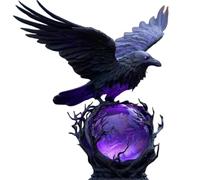 Raven's Moonlight Gothic LED Lamp, Crow Sculpture with Purple Moonlight Orb, Luminous Orb Sculpture Decor, Spooky Halloween Table Lamp & Gothic Home Decor (B)