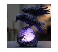 “Raven's Moonlight” Gothic LED Lamp - Gothic lamp, Raven on Glowing Orb with Violet Light, Fantasy Home Decor, Unique Gift for Gothic Collectors, Halloween Enthusiasts, and Book Lovers