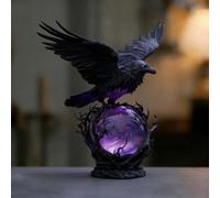 Raven's Moonlight Gothic Led Lamp, Mysterious Crow on Glowing Orb Sculpture, 3D Gothic Lamp Lantern with Soft Violet Light for Home Decor, Gift for Men (B)