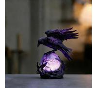 Raven's Moonlight Gothic Led Lamp, Mysterious Crow on Glowing Orb Sculpture, 3D Gothic Lamp Lantern with Soft Violet Light for Home Decor, Gift for Men (A)
