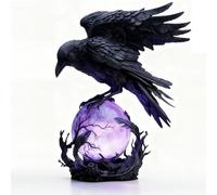 Raven's Moonlight Gothic LED Lamp, Mysterious Crow on Glowing Orb Sculpture, Fantasy Home Decor, Unique Gift for Collectors, Halloween Enthusiasts (B#)