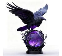 Raven's Moonlight Gothic LED Lamp, Mysterious Crow on Glowing Orb Sculpture, Fantasy Home Decor, Unique Gift for Collectors, Halloween Enthusiasts (A#)
