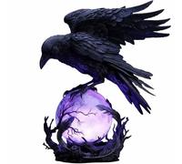 Raven's Moonlight Gothic LED Lamp - Mysterious Crow on Glowing Orb Sculpture, Fantasy Home Decor, Unique Gifts for Gothic Collectors, Halloween Enthusiasts and Book Lovers(#b)