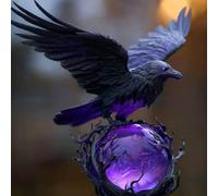 Raven's Moonlight Gothic Led Lamp, Raven Lamp, Violet Glow Resin Ravens On Orb for Gothic Home Decor, Desk, Bookshelf & Bedside Table (B.)