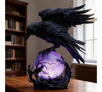 “Raven's Moonlight” Gothic LED Lamp, Raven on Glowing Orb with Violet Light, 3D Gothic-Themed Tabletop Light, Fantasy Home Decor, Spooky Raven Decor Unique Gift for Gothic Collectors (A)