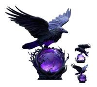 “Raven's Moonlight” Gothic LED Lamp - Raven on Glowing Orb with Violet Light, Fantasy Home Decor, Unique Gift for Gothic Collectors, Halloween Enthusiasts, and Book Lovers