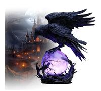 “Raven's Moonlight” Gothic LED Lamp - Raven on Glowing Orb with Violet Light, Fantasy Home Decor, Unique Gift for Gothic Collectors, Halloween Enthusiasts, and Book Lovers (#A)