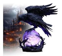 Raven's Moonlight Gothic LED Lamp Spooky Raven Decor for Home, Mysterious Crow on Glowing Orb Sculpture, Academia Decor Adjustable Brightness(B)