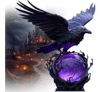 Raven's Moonlight Gothic LED Lamp Spooky Raven Decor for Home, Mysterious Crow on Glowing Orb Sculpture, Academia Decor Adjustable Brightness(A)