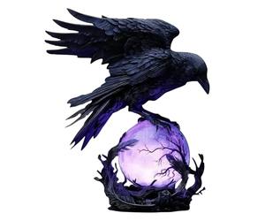Raven's Moonlight Gothic Led Table Lamp, Spooky Crow Figurine Desk Lamp for Bedroom, Mysterious Gothic Black Bird Night Light, Novelty Halloween Glowing Orb Raven Lamps, for Halloween Decor