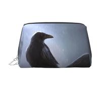 Ravens Print Premium Leather Toiletry Travel Pouch with Waterproof Portable Pouch Open Flat Makeup Bag