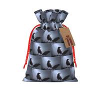 Ravens Printing Fashion Drawstring Bag With Kraft Tag For Christmas Halloween Party Gift Packaging
