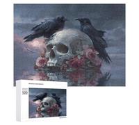 Ravens Skull Funny Wooden Puzzle Adults Difficult Jigsaw Puzzles with Storage Box for Family Game Birthday Gift