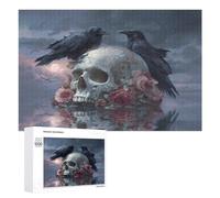 Ravens Skull Funny Wooden Puzzle Adults Difficult Jigsaw Puzzles with Storage Box for Family Game Birthday Gift