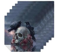 Ravens Skull Soft Table Napkin Reusable Cloth Napkins Square Serviettes for Weddings Parties Hotel Restaurant