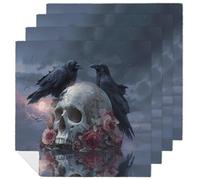 Ravens Skull Soft Table Napkin Reusable Cloth Napkins Square Serviettes for Weddings Parties Hotel Restaurant