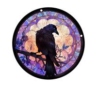 Ravens Stained Glass Suncatchers Window Hanging Decoration Halloween Crow Ornament For Window Kitchen Home Decors Colorful Panel