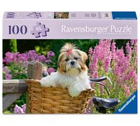 Ravensburger 100 Piece Extra Large Jigsaw Puzzle with Board & Poster - Feel Well & Puzzle range, Sweet Little Dog in Bicycle Basket - Kids & Adults, Dog Lovers Gift