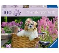 Ravensburger 100 Piece Extra Large Jigsaw Puzzle with Board & Poster - Feel Well & Puzzle range, Sweet Little Dog in Bicycle Basket - Kids & Adults, Dog Lovers Gift