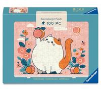 Ravensburger 100 Piece Mini Jigsaw Puzzle with Stand. Peach Flavoured Cute Cat Puzzle - Kawaii Peach & Floral Artwork - Compact Display Puzzle Gift Idea for Cat Lovers