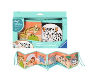 Ravensburger 4856 play+ Mein Allerstes Stoffbuch: Wilde Tiere, Leporello für die Bauchlage, Stoffbuch, Kuschelbuch, Babybett Umrandung, Nestchen
