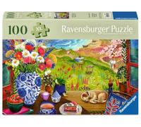 Ravensburger 100 Piece Extra Large Seaside Window View Jigsaw Puzzle for Adults & Kids - Feel Well & Puzzle Range, Coastal Seaside Scene with Lighthouse, Dog & Flowers, Includes Puzzle Board & Poster