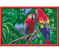 Ravensburger CreArt 23770 Colourful Parrots Painting by Numbers for Children from 9 Years, Painting Set with Frame, Brush and Acrylic Paints, Gift for Girls and Boys
