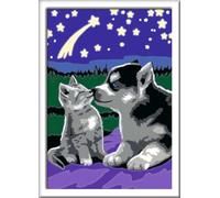 Ravensburger CreArt 27847 Dog and Cat Painting by Numbers from 7 Years, Painting Set with Frame, Brush and Acrylic Paints, Gift for Girls and Boys, Glow in the Dark