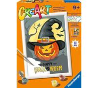 Ravensburger - CreArt D Series: Happy Halloween, Paint by Number Kit, Contains a Pre-Printed Board, Brush, Colors and Accessories, Creative Set for Boys and Girls 7+ Years