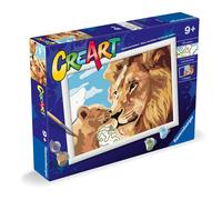Ravensburger - CreArt D Series: Lion and Puppy, Painting by Numbers, Painting Kit Children, Frame Included, Educational and Creative Game, Gift Idea Children 9+ Years, 18 x 24 cm