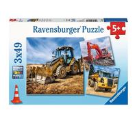Ravensburger Diggers at Work Puzzle Set - Engaging 3 x 49 Piece Puzzles for Kids | Unique Piece Design Construction | Skill-Building Toy | Perfect for