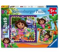 Ravensburger Dora Ready to Party 3 x 49 piece Jigsaw Puzzles - for Kids Age 5 Years Up - 147 Pieces 1+ Players Gifts for Children