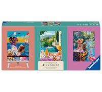 Ravensburger Have Dog, Will Travel Puzzle & Easel Set. 3 x 100 Piece Jigsaw Puzzles for Adults & Kids Age 8+ | Colourful Travel & Dog Artwork | Includes Small Puzzle Easel