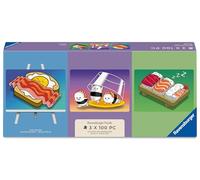 Ravensburger Kawaii Breakfast, Lunch & Dinner Puzzle & Easel Set. 3 x 100 Piece Jigsaw Puzzles for Kids Age 6+, Cute Food Anime Style Puzzles with Small Display Easel, Family Puzzle Gift