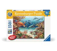 Ravensburger Kinderpuzzle 13411 - Meerestiere am Korallenriff - Wieso? Weshalb? Warum? Puzzle 150 Teile XXL + Wissensposter, für Kinder ab 7 Jahren: Puzzlevergnügen gepaart mit Sachwissen