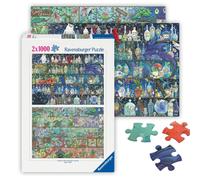 Ravensburger - Magic Shelves by Zoe Sadler - 2 x 1000 Piece Jigsaw Puzzle - #1 Vivid Colors of Mysterious Potions - #2 Quaint Mischievous Garden Gnom