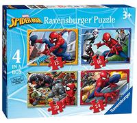Ravensburger Marvel Spider-Man 4-in-a-Box Jigsaw Puzzles for Kids Age 3+ - 12/16/20/24 Piece Puzzle Set, Preschool Activity Toy, Birthday Gift for Boys & Girls