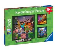 Ravensburger Minecraft 3 x 49 Piece Jigsaw Puzzles for Kids, 3 Puzzle Set with Colourful Minecraft Designs, Ages 5 Years and Up