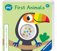 Ravensburger Play+ Ready, Steady, Shake - First Animals | Board Book with Rattle | Engages Sensory & Language Development