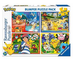 Ravensburger - Pokémon Puzzle, 4x100 Pieces Bumper Pack, Recommended Age 5+ years - Dimensions 36x26cm